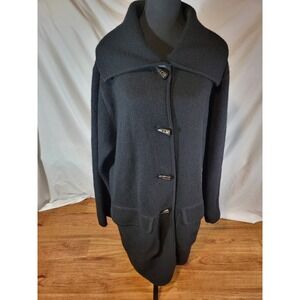 Kate Hill Size 2X Black & Gray Boiled Wool Cardigan Jacket Toggle
